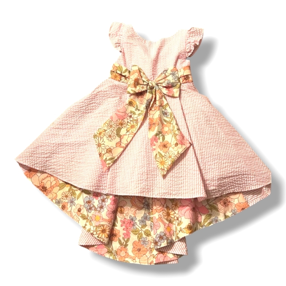 Rare Editions Pink Seersucker Easter Dress Sz 14